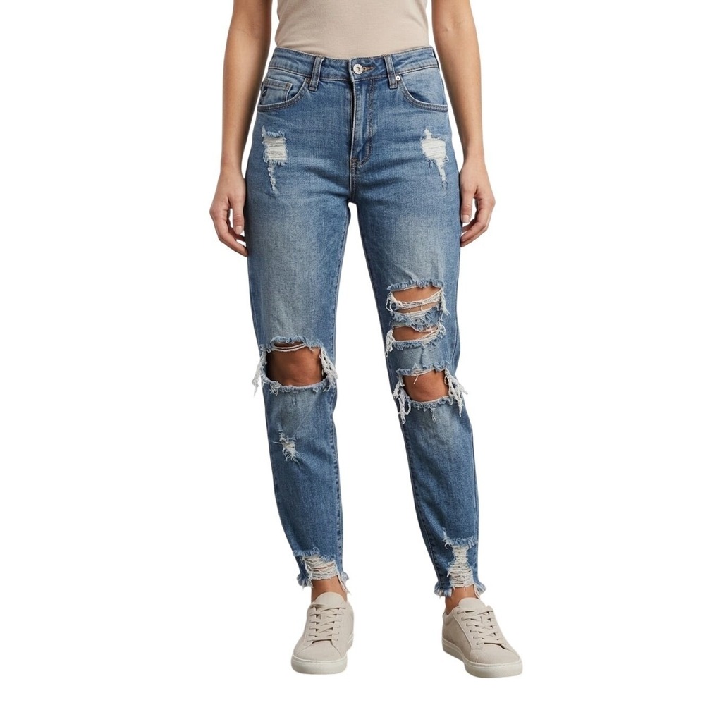 KanCan High‎ Rise Straight Fit Distressed Raw Fray Hem Jeans Women's Size 9/28